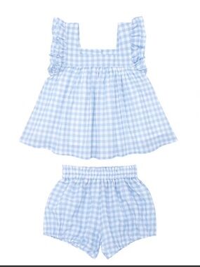 Minnow Blue Gingham Ruffle Tank & Bloomer Set